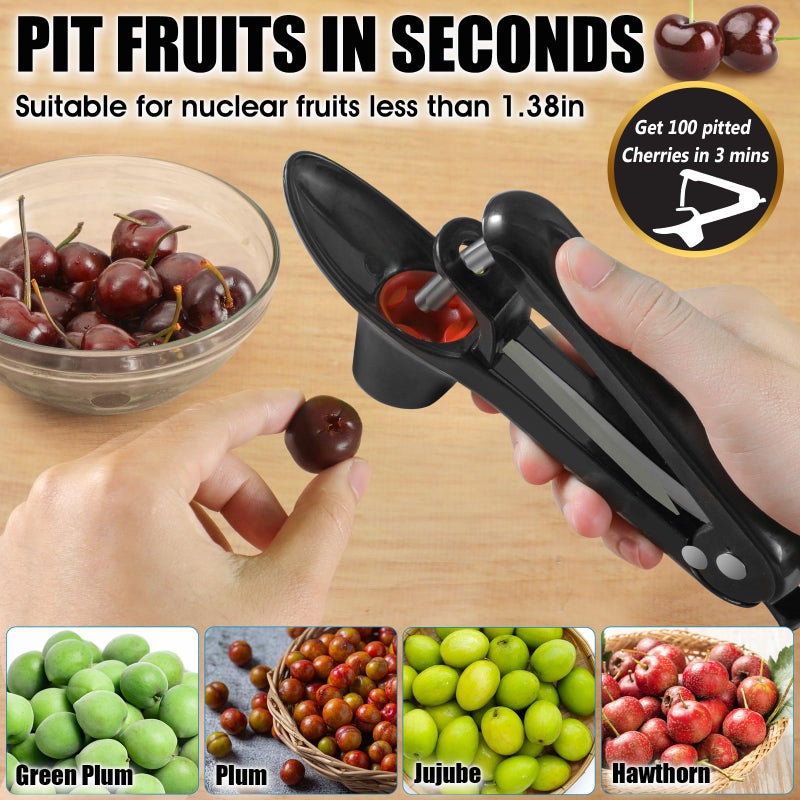 SCHVUBENR Cherry Pitter Tool - Stainless Steel Cherry Corer Pitter with Ergonomic Push Design - Easy to Use for Making Cherry Jam - Pit Cherry with Ease  Saving Time & Space with Lock Design(Black) - Image 5